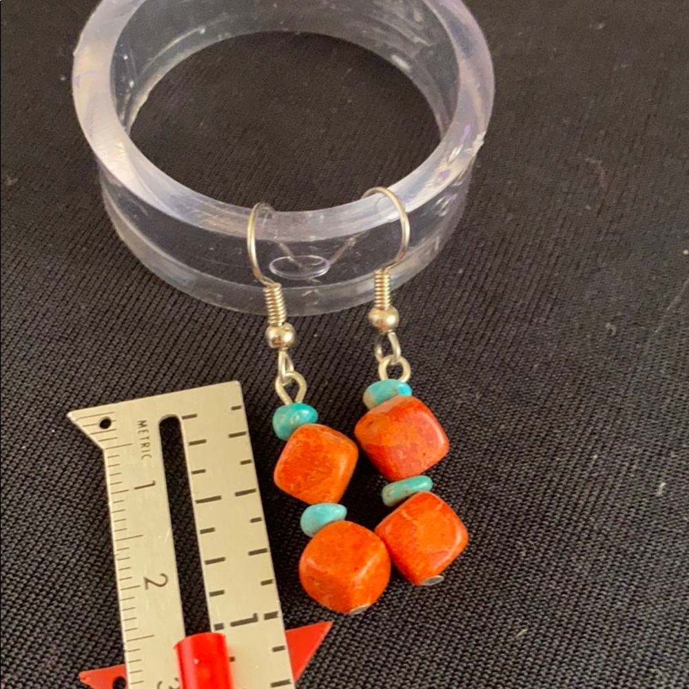 Santa Domingo turquoise and apple coral earrings - Picture 2 of 4